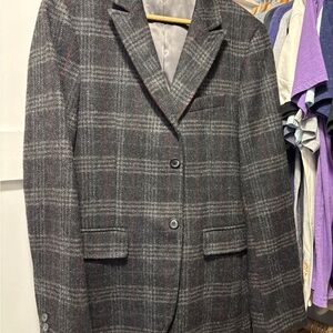 Topman Gray Sport Coat with Plaid Pattern